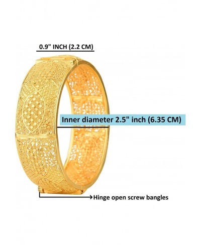 Indian Bangle Set Gold Tone Plain Glossy Engraved Hinge Openable Big Bracelet Bangle Jewelry for Women $27.71 Bangle