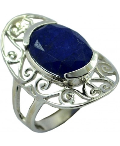 Genuine Lapis Lazuli 925 Silver Ring for Women Round Shape Statement Setting Size 5 6 7 8 9 10 11 12 $28.79 Statement