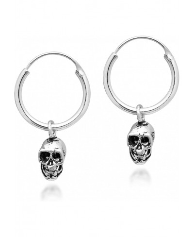 Trendy & Edgy Skull on a .925 Sterling Silver Hoop Earrings Skull Earrings Jewelry Gifts 925 Small Hoop Earrings Sterling Sil...