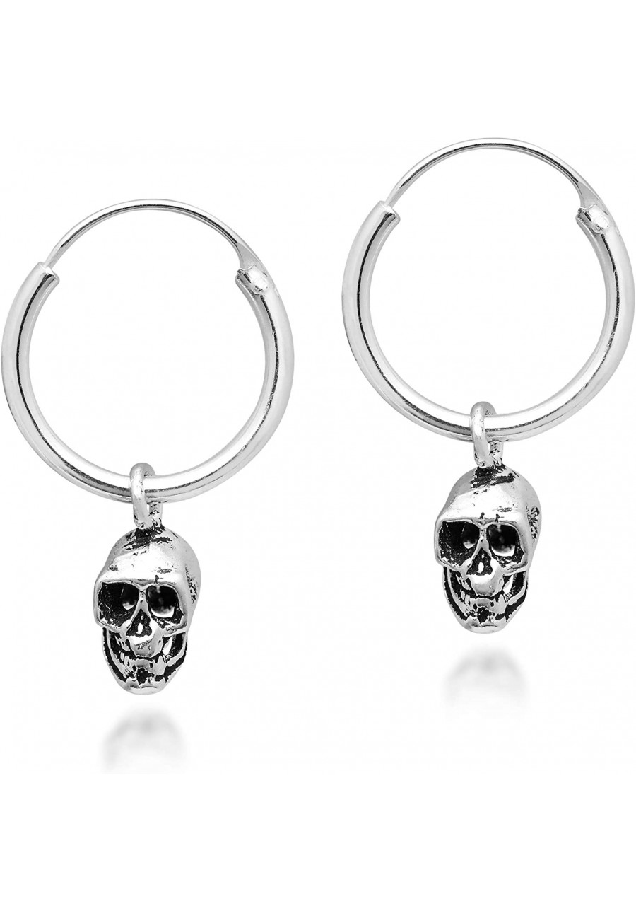 Trendy & Edgy Skull on a .925 Sterling Silver Hoop Earrings Skull Earrings Jewelry Gifts 925 Small Hoop Earrings Sterling Sil...