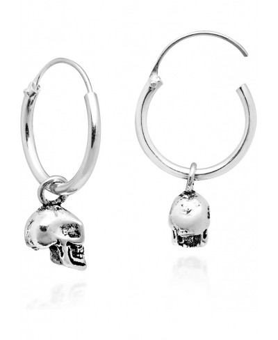 Trendy & Edgy Skull on a .925 Sterling Silver Hoop Earrings Skull Earrings Jewelry Gifts 925 Small Hoop Earrings Sterling Sil...