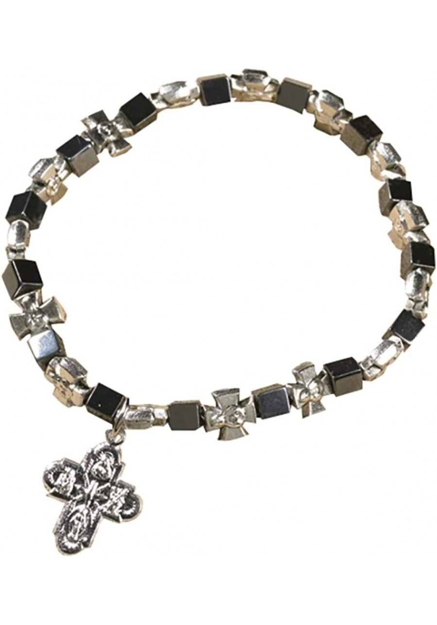 PLC 7 Inch Adjustable Hematite Silver Tone Bead 4 Way Cross Holy Dove Charm Bracelet $16.13 Pendants & Coins