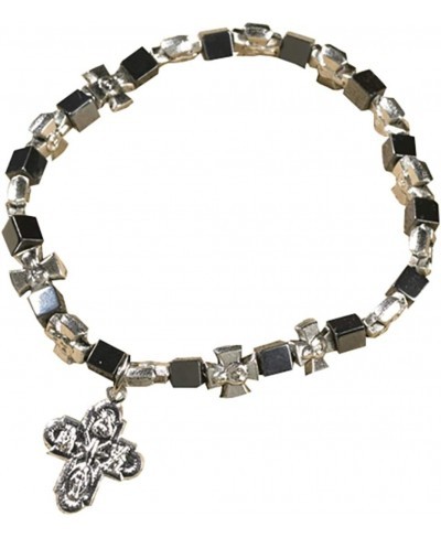 PLC 7 Inch Adjustable Hematite Silver Tone Bead 4 Way Cross Holy Dove Charm Bracelet $16.13 Pendants & Coins