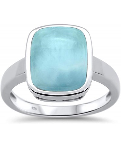 Sterling Silver Natural Larimar Emerald Cut Ring Sizes 5-10 $40.72 Statement