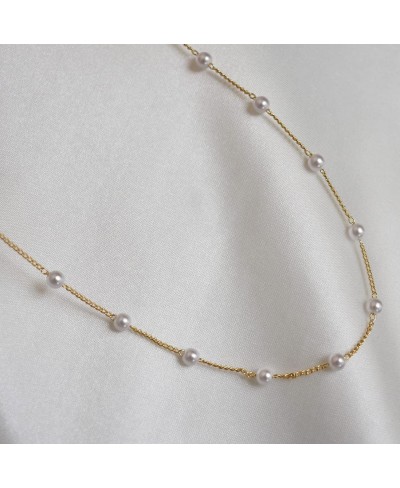 Dainty Pearl Choker Necklace 18K Gold Plated Adjustable Pearl Beaded Chain Necklace Bridesmaid Wedding Jewelry Gift for Women...