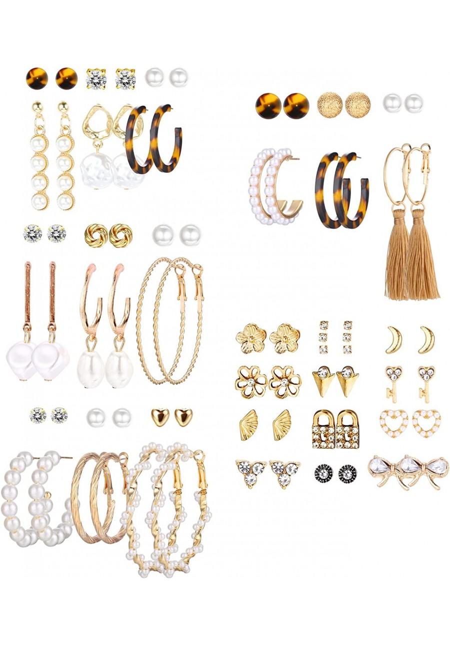 36 Pairs Assorted Multiple Earrings Set for Women Lightweight Acrylic Hoops CZ Faux Pearl Studs Tassel Drop Dangle Earrings P...