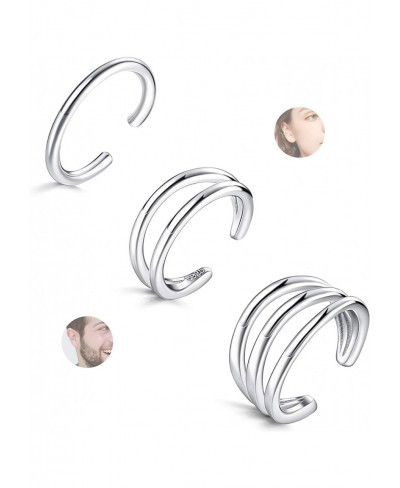 Sterling Silver Ear Cuff Earrings for Women No Piercing Ear Cuff 3Pcs Clip On Helix Cartilage Earrings Set $25.23 Cuffs & Wraps