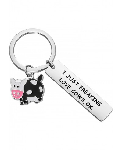 Cute Animal Cow Jewelry Cow Lover Gift I Just Freaking Love Cows OK Cow Keychain $17.29 Pendants & Coins