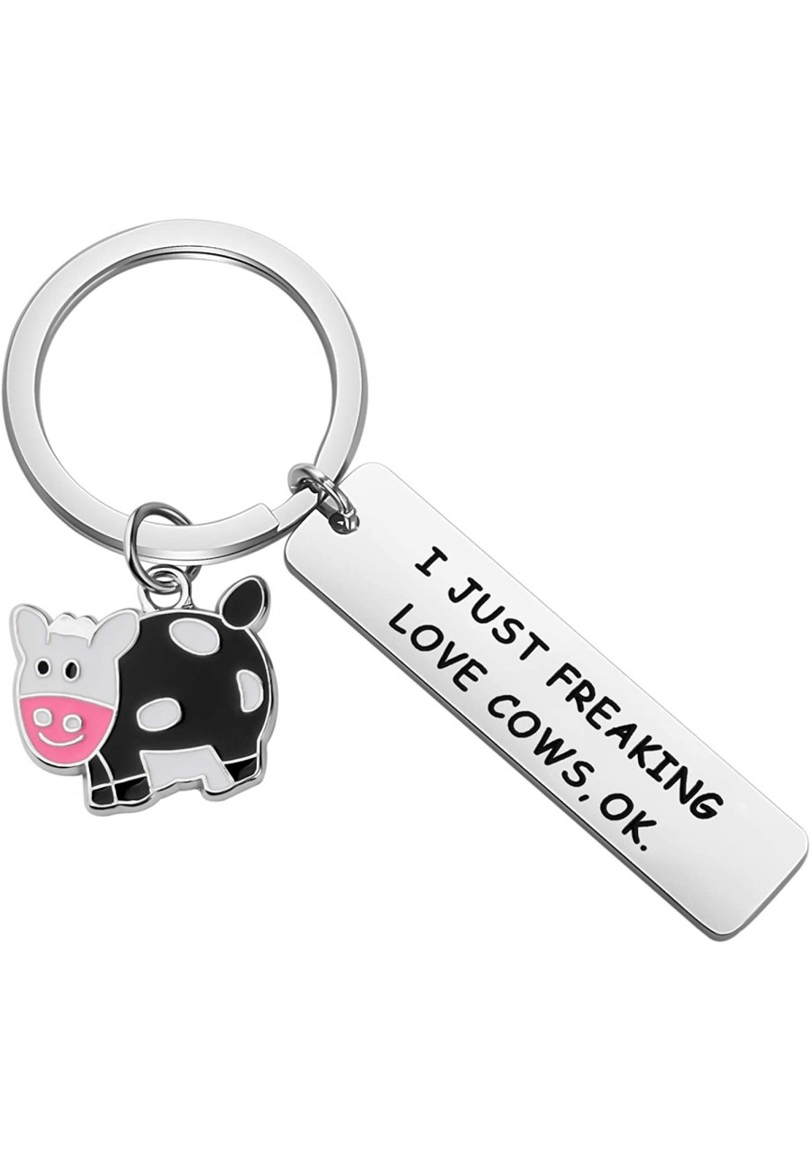 Cute Animal Cow Jewelry Cow Lover Gift I Just Freaking Love Cows OK Cow Keychain $17.29 Pendants & Coins