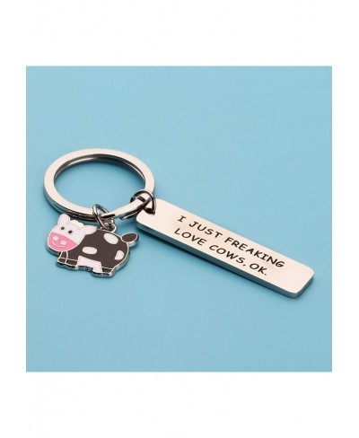 Cute Animal Cow Jewelry Cow Lover Gift I Just Freaking Love Cows OK Cow Keychain $17.29 Pendants & Coins