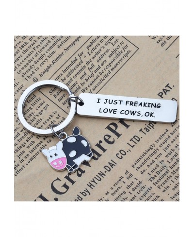 Cute Animal Cow Jewelry Cow Lover Gift I Just Freaking Love Cows OK Cow Keychain $17.29 Pendants & Coins