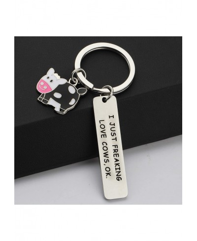 Cute Animal Cow Jewelry Cow Lover Gift I Just Freaking Love Cows OK Cow Keychain $17.29 Pendants & Coins