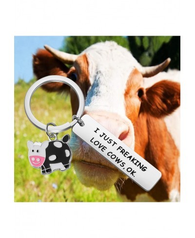 Cute Animal Cow Jewelry Cow Lover Gift I Just Freaking Love Cows OK Cow Keychain $17.29 Pendants & Coins