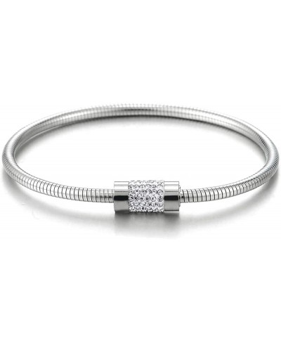 Women Unique Stainless Steel Thin Bangle Bracelet with Cubic Zirconia Charm Magnetic Clasp $20.18 Bangle