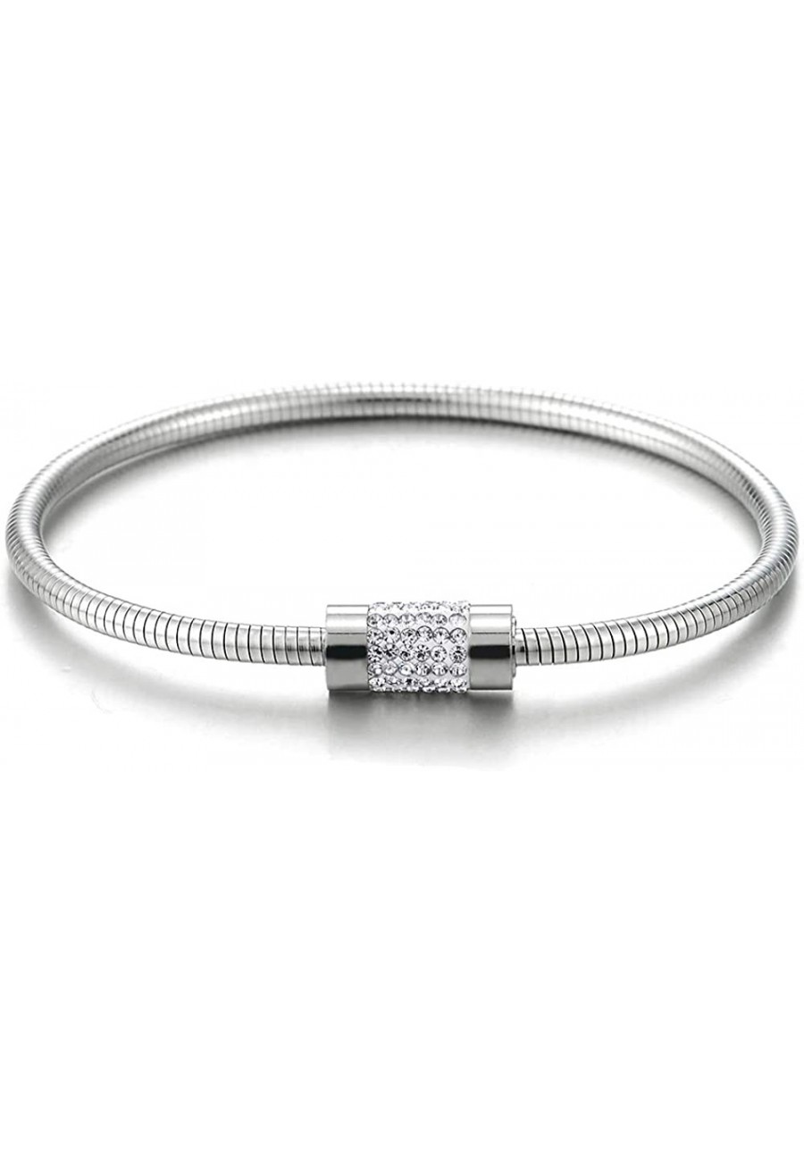 Women Unique Stainless Steel Thin Bangle Bracelet with Cubic Zirconia Charm Magnetic Clasp $20.18 Bangle