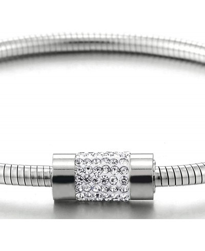 Women Unique Stainless Steel Thin Bangle Bracelet with Cubic Zirconia Charm Magnetic Clasp $20.18 Bangle