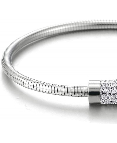 Women Unique Stainless Steel Thin Bangle Bracelet with Cubic Zirconia Charm Magnetic Clasp $20.18 Bangle