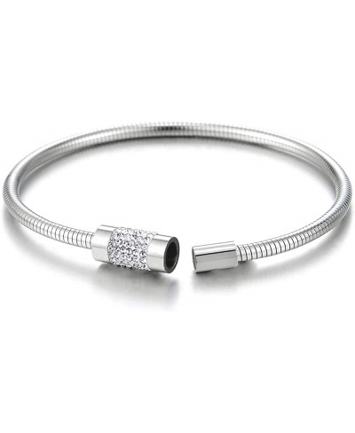 Women Unique Stainless Steel Thin Bangle Bracelet with Cubic Zirconia Charm Magnetic Clasp $20.18 Bangle