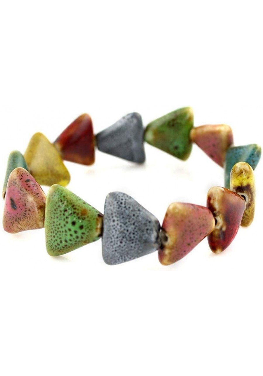 Bracelet Colorful Ceramic Handmade Simple Ethnic Style Variety of Shapes Elastic Hand Chain for Women Girls (Triangle) $6.74 ...