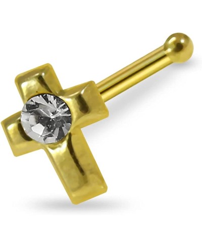 9 Karat Solid Yellow Gold Clear Crystal Stone Cross 22 Gauge Ball End Nose Stud Piercing Jewelry $13.49 Piercing Jewelry