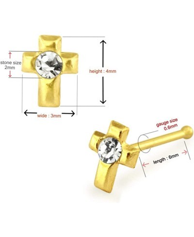 9 Karat Solid Yellow Gold Clear Crystal Stone Cross 22 Gauge Ball End Nose Stud Piercing Jewelry $13.49 Piercing Jewelry