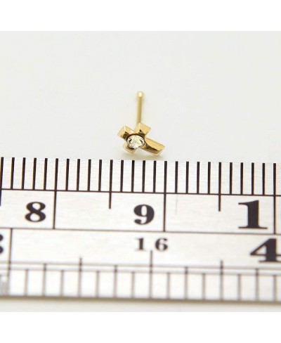 9 Karat Solid Yellow Gold Clear Crystal Stone Cross 22 Gauge Ball End Nose Stud Piercing Jewelry $13.49 Piercing Jewelry