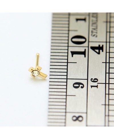 9 Karat Solid Yellow Gold Clear Crystal Stone Cross 22 Gauge Ball End Nose Stud Piercing Jewelry $13.49 Piercing Jewelry