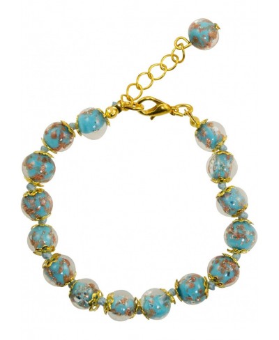 Genuine Venice Murano Sommerso Aventurina Glass Bead Strand Bracelet in Turquoise $31.77 Strand