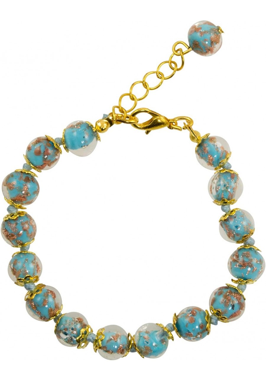 Genuine Venice Murano Sommerso Aventurina Glass Bead Strand Bracelet in Turquoise $31.77 Strand