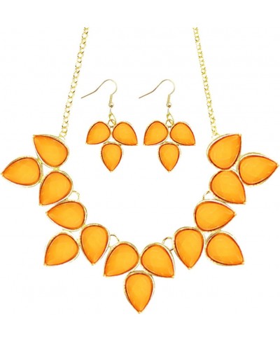 Leaf Drop Bubble Statement Necklace and Earring Set Orange $12.26 Jewelry Sets