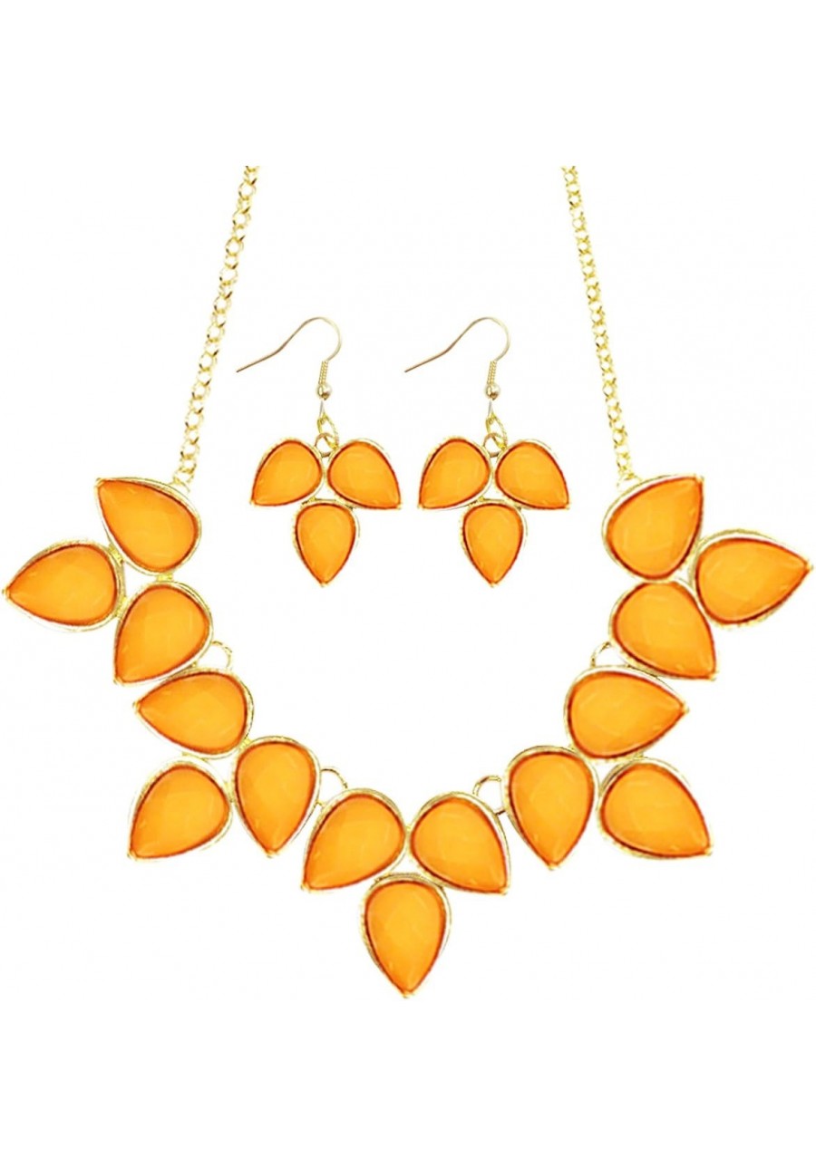 Leaf Drop Bubble Statement Necklace and Earring Set Orange $12.26 Jewelry Sets