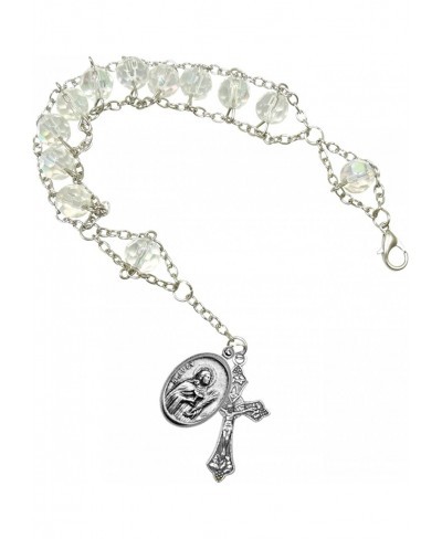 Silver Base Wire Weaved Rosary Bracelet with Crystal Faceted Beads Includes a Blessed Laminated Card $27.84 Tennis