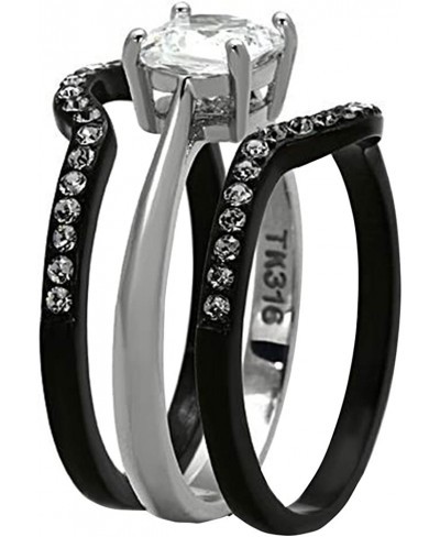 His and Hers Wedding Rings Sets Coupls Ring Bridals Black Stainless Steel Wedding Set for Women and Men Titanium Carbon Fiber...