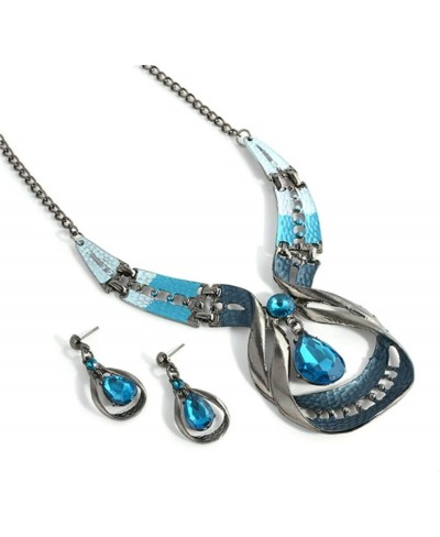 Ancient Bohemian Style Blue Crystal Earrings Pendant Necklace Jewelry Set Valentine'S Day Jewelry Gifts For Women $8.29 Jewel...