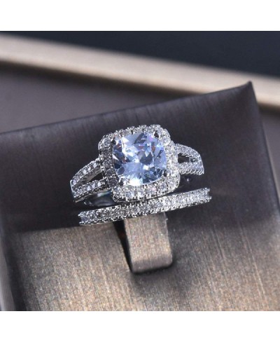 925 Sterling Silver Sparkling Full Diamond Ring Cocktail Rings Round Cut Cubic Zirconia Engagement Ring Set CZ Diamond Multi ...