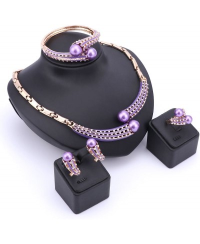 Fashion Simulated Pearl Necklace Earrings Bangle Ring Crystal Wedding Bridal Jewelry Sets $22.89 Jewelry Sets