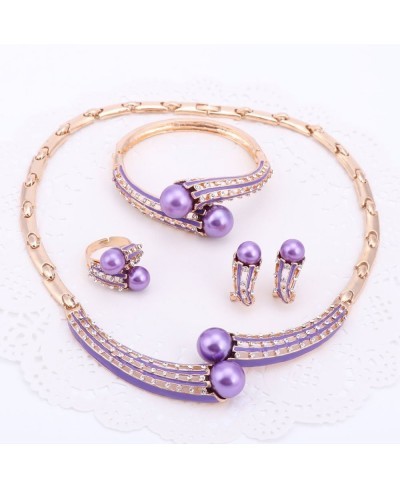 Fashion Simulated Pearl Necklace Earrings Bangle Ring Crystal Wedding Bridal Jewelry Sets $22.89 Jewelry Sets