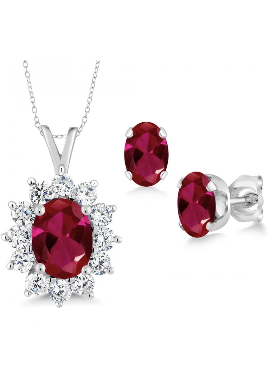 925 Sterling Silver Red Created Ruby Pendant Earrings Set (2.39 Ct Oval with 18 Inch Silver Chain) $44.41 Jewelry Sets