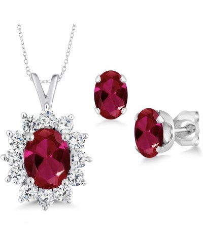 925 Sterling Silver Red Created Ruby Pendant Earrings Set (2.39 Ct Oval with 18 Inch Silver Chain) $44.41 Jewelry Sets