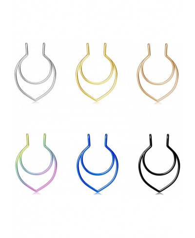 Fake Septum Nose Ring Faux Hoop Clip On Horseshoe Stainless Steel 20G Bull Nose Rings Non Piercing Body Jewelry for Women Men...