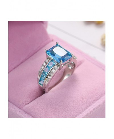 Gold Plated Ring Band Silver Rectangular-Cut Zirconia Band Ring Women Aniversary Wedding Bands $12.05 Engagement Rings