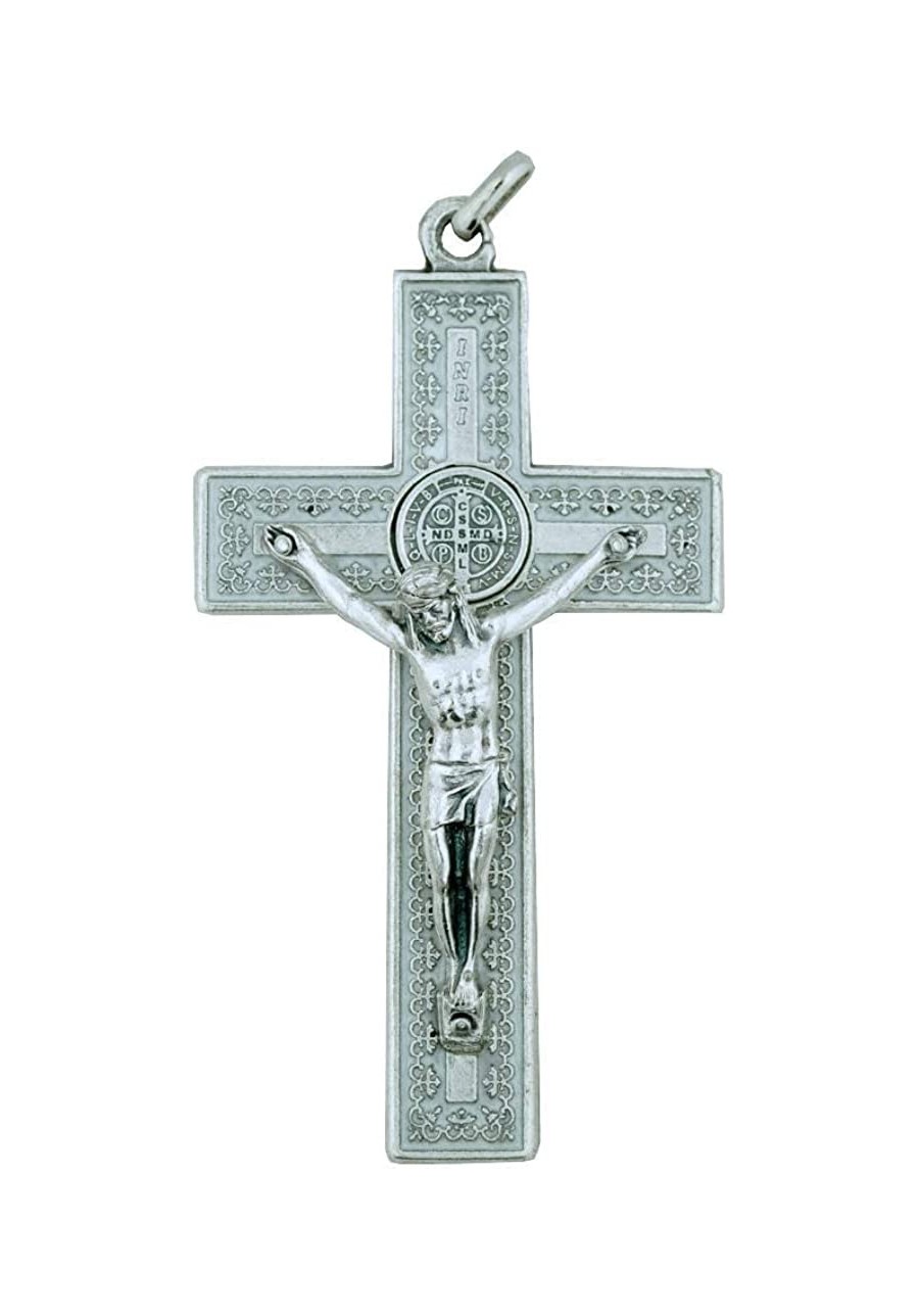 3" St. Benedict Crucifix with Silver-Tone Engraving and White Enamel $23.18 Pendants & Coins