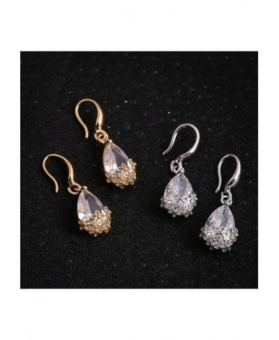 Elegant Lady Water Drop Cubic Zirconia Flower Pendant Hook Earrings Jewelry Gift for Women Men Girls Boys $6.60 Jewelry Sets