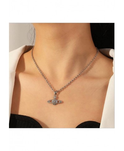 Rhinestone Faux Planet Saturn Necklace for Women Jewelry Ladies' Wedding Pearl Bead Chain Crystal Choker Silver $8.67 Chokers