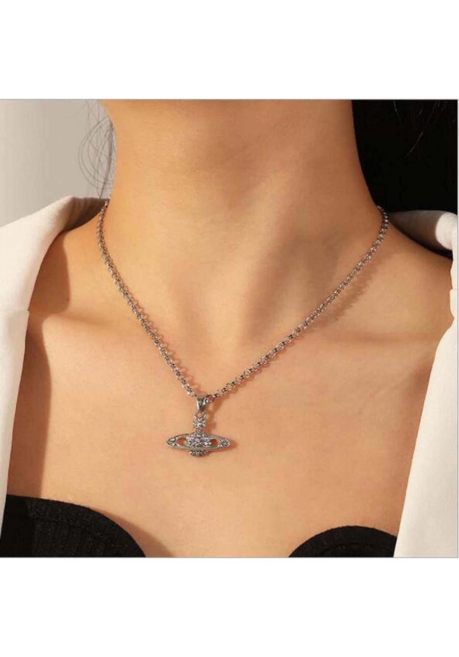 Rhinestone Faux Planet Saturn Necklace for Women Jewelry Ladies' Wedding Pearl Bead Chain Crystal Choker Silver $8.67 Chokers