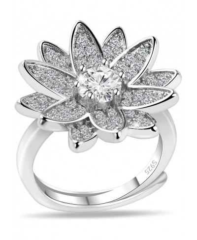 Fashion Lotus Flower Pendant Adjustable Necklace Ring Geometric Leaf Adjustable Ring Jewelry Gifts for Women Girls $16.09 Bands