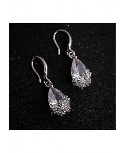 Elegant Lady Water Drop Cubic Zirconia Flower Pendant Hook Earrings Jewelry Gift for Women Men Girls Boys $6.60 Jewelry Sets