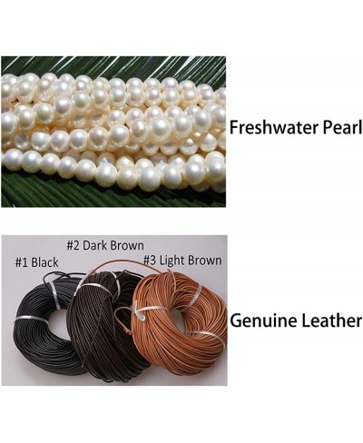 Three Pearl Bracelet for Women Cultured Freshwater Pearls Leather Jewelry Handmade Knot Bangles $14.20 Strand