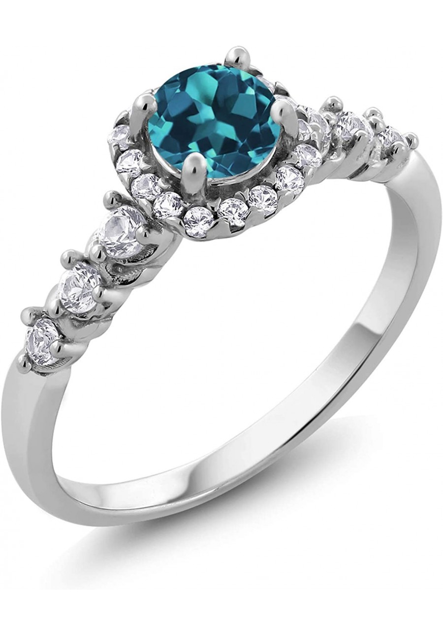 925 Sterling Silver Round London Blue Topaz and White Created Sapphire Women's Engagement Ring (0.97 Cttw Round 5MM Gemstone ...