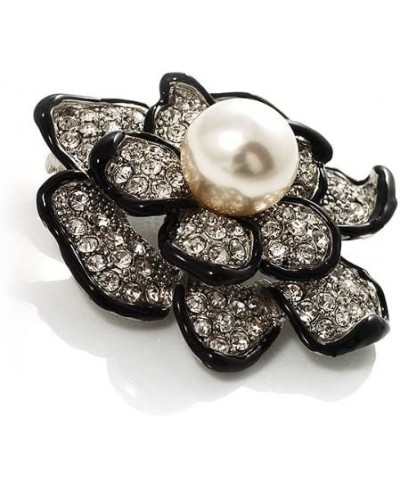 Bridal Synthetic Pearl Crystal Flower Brooch (Black & Silver) $26.79 Brooches & Pins